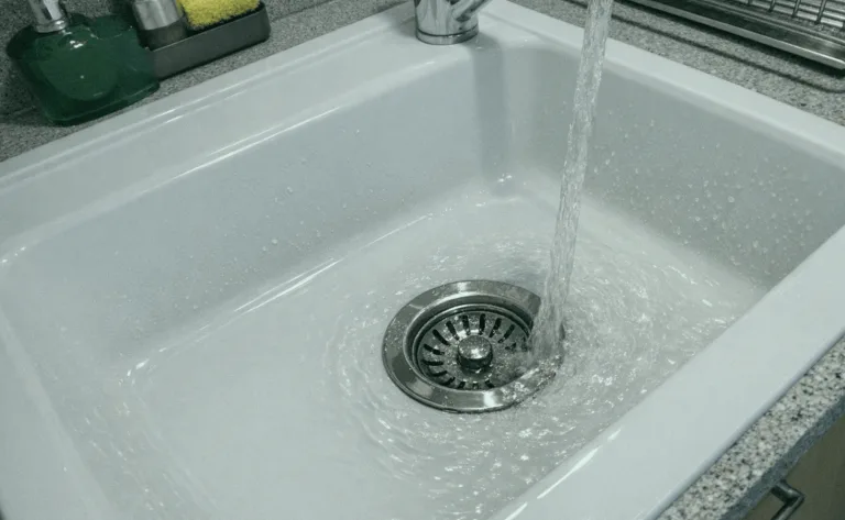 Strahlend sauberes Waschbecken nach erfolgreicher Abflussreinigung